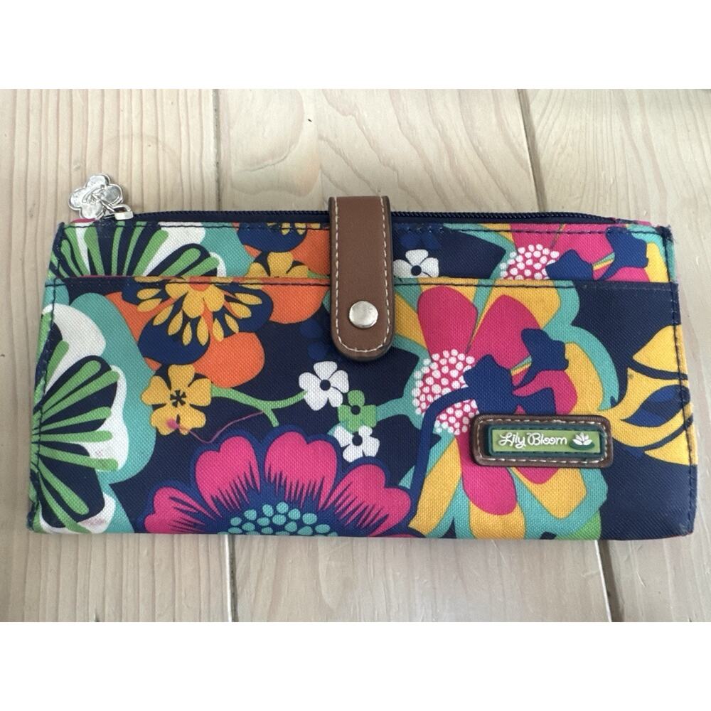 Lily Bloom Floral Checkbook Wallet Organizer Clutch Multicolor Zip Pocket
